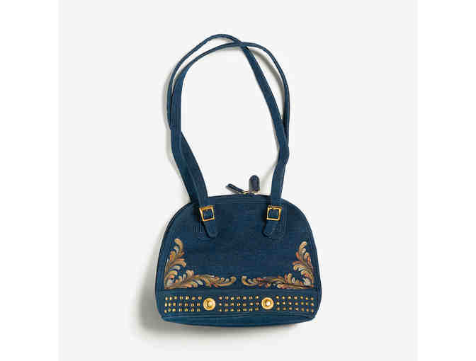 Denim purse with rosemaling with gold embellishments - Photo 2