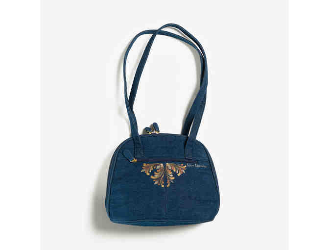 Denim purse with rosemaling with gold embellishments - Photo 3