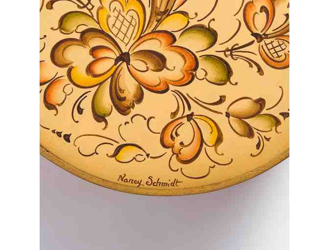 Rosemaled Round Wooden Box with a Lid by Nancy Schmidt