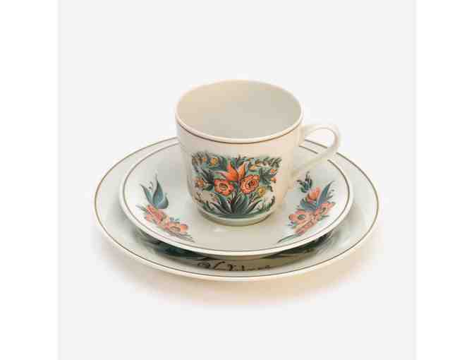 Set of 6 Porsgrund Porcelain China Cups, saucers and Dessert Plates