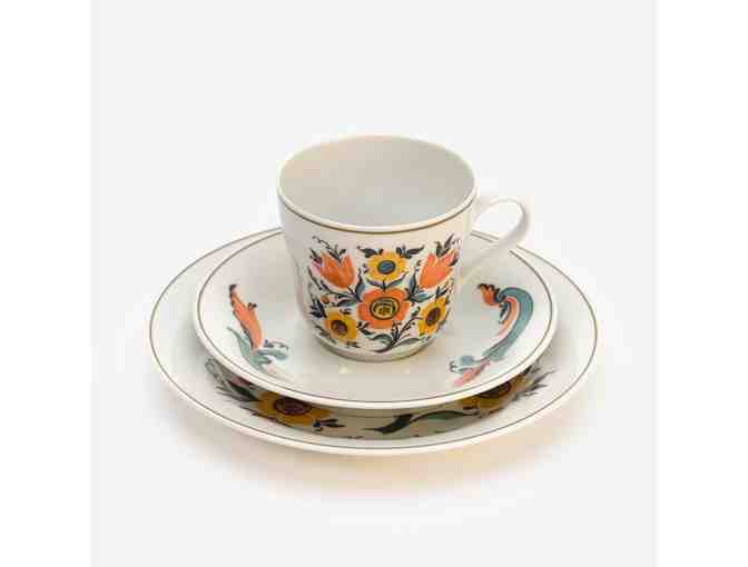 Set of 6 Porsgrund Porcelain China Cups, Saucers and Dessert Plates