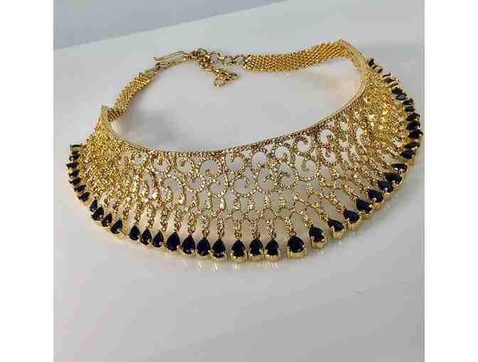 Blue Teardrop Choker Necklace and Earrings from Narayana Pearls India