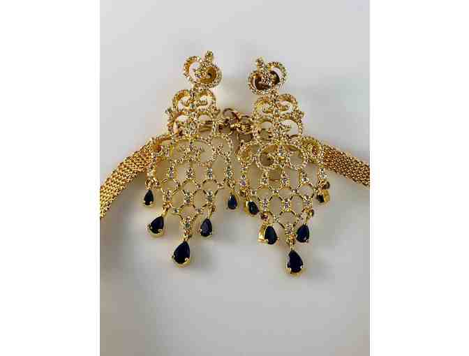 Blue Teardrop Choker Necklace and Earrings from Narayana Pearls India