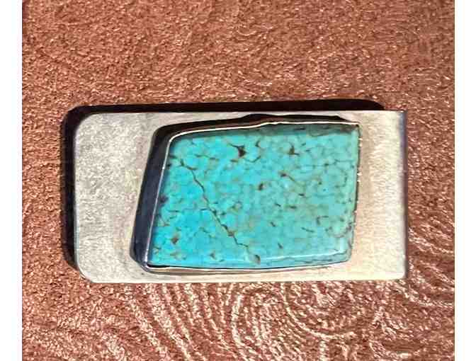 Silver Money Clip with Turquoise - Photo 1