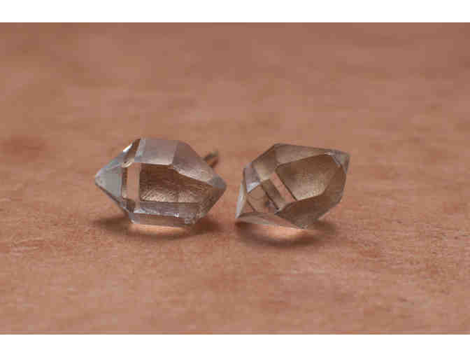 Herkimer Diamond Quartz Earrings, 18k Gold