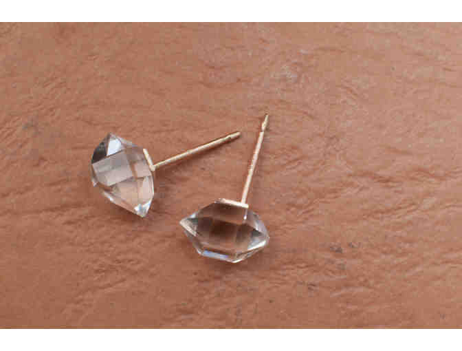 Herkimer Diamond Quartz Earrings, 18k Gold
