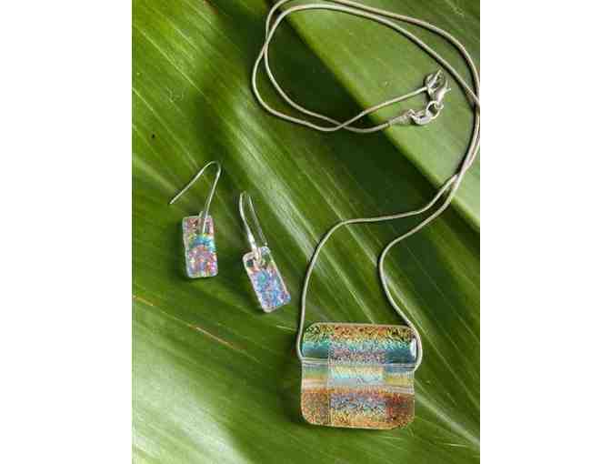 Dichroic Fused Glass Pendant & Earrings by Lori Kizer