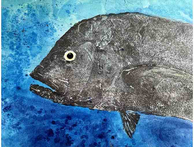 Original Ulua Gyotaku (Fish Print) by Ray Nitta of Westside Woodworks