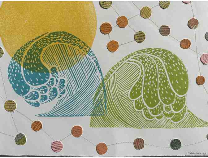 Three Original Linocut Prints With Stitching by Shannon Hiramoto