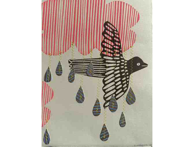 Three Original Linocut Prints With Stitching by Shannon Hiramoto