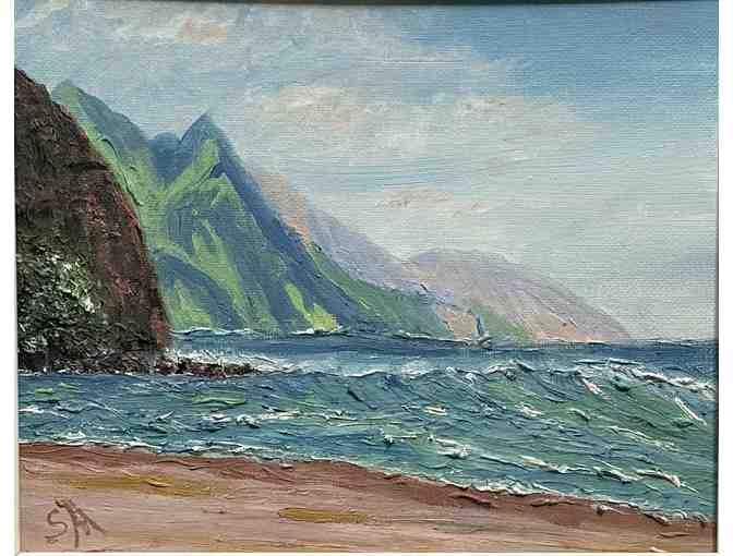 Framed Acrylic Painting 'Na Pali Coast' by Sandra Ambrose, Kauai Artist
