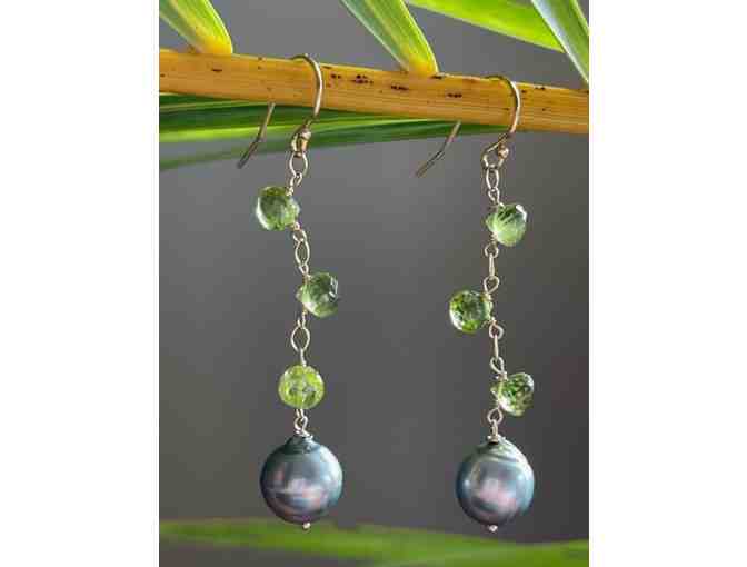 14K Gold, Peridot, and Tahitian Pearl Earrings, Puuwai Gallery