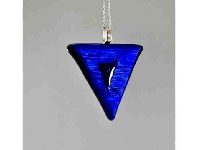 Sapphire Triangle-Fused Glass Pendant & Earrings by Lori Kizer