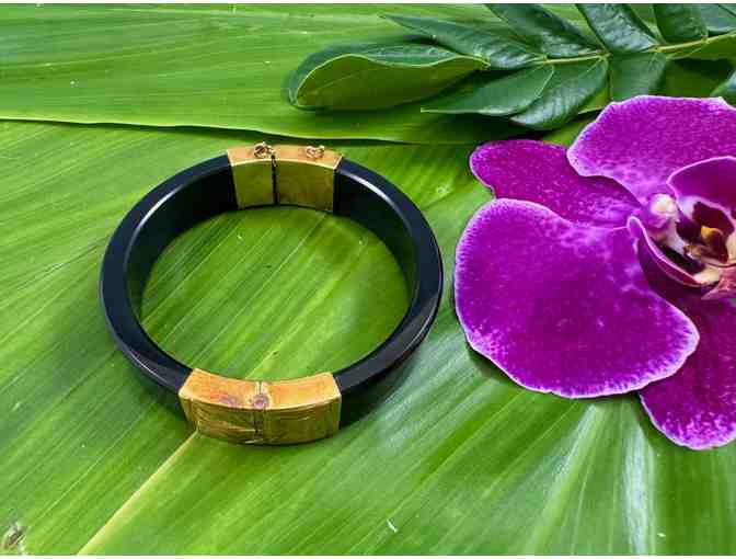 Rare Black Jade Bracelet with 14K Gold