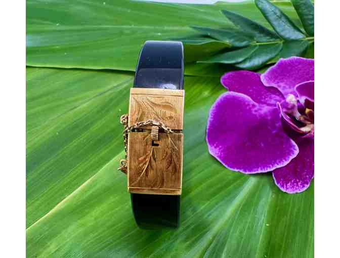 Rare Black Jade Bracelet with 14K Gold