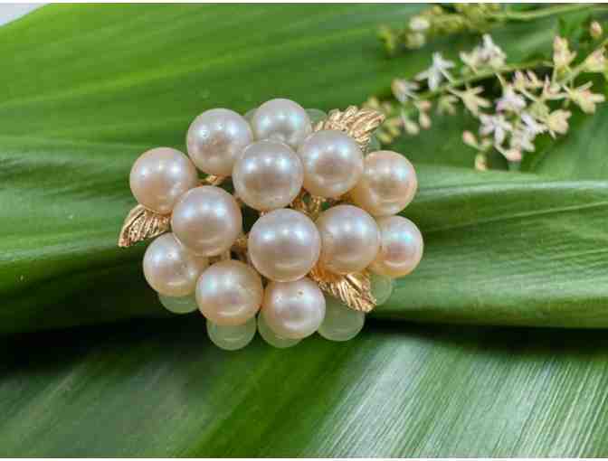 Clusters of Pearls and Jade 14K Gold Ring