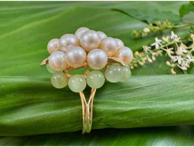 Clusters of Pearls and Jade 14K Gold Ring