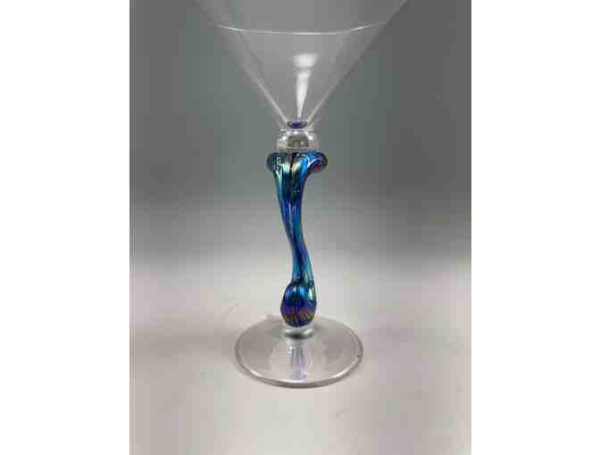 Handblown Two Dichroic Glass Martini Glasses By Kela's Glass