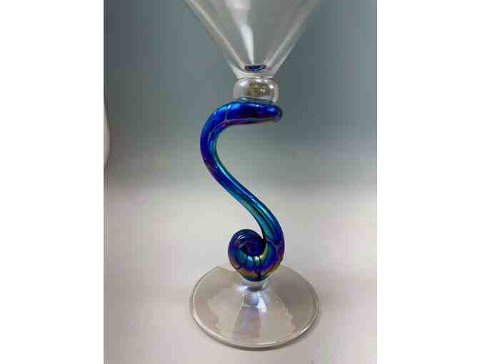 Handblown Two Dichroic Glass Martini Glasses By Kela's Glass