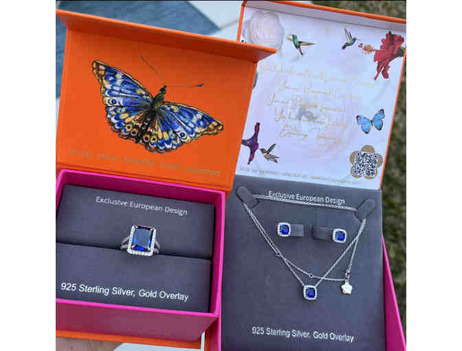 MODERN SAPPHIRES Set of 3 (Necklace, Earrings & Ring Size 7)