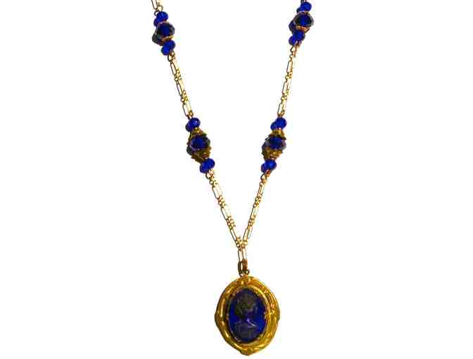 Chain Necklace with Blue Crystals and Antique Pendant-Lot 142