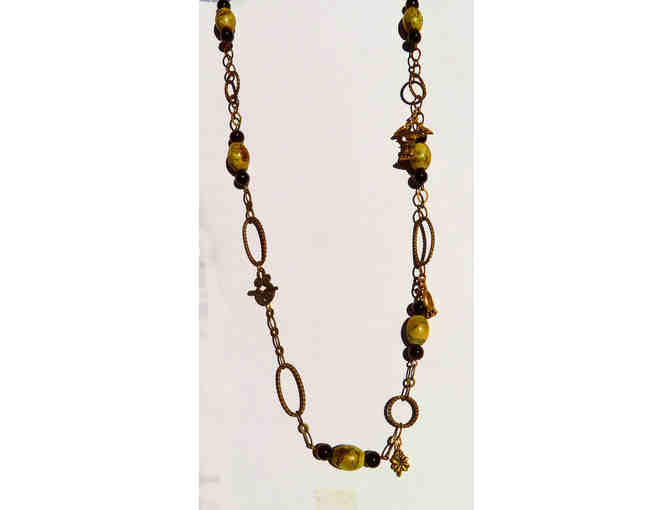 Chain Necklace with Yellow and Black Onyx Stones-Lot 145