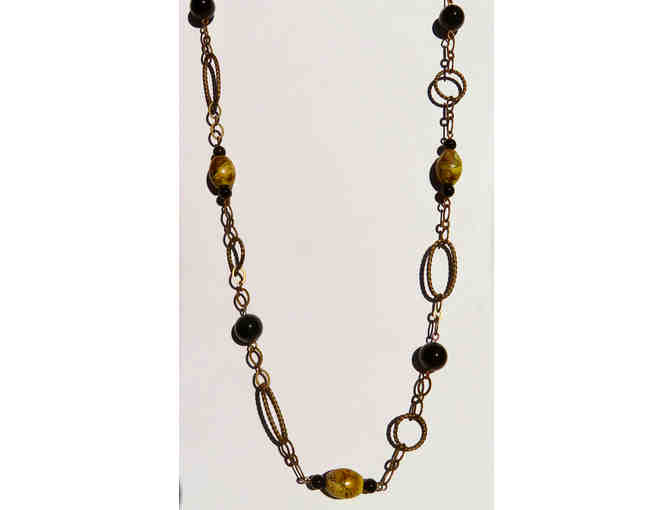 Chain Necklace with Yellow and Black Stones-Lot 144