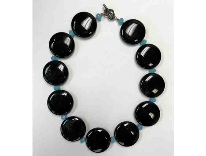 Choker with Chunky Black Onyx Beads and Blue Glass Beads-Lot 55