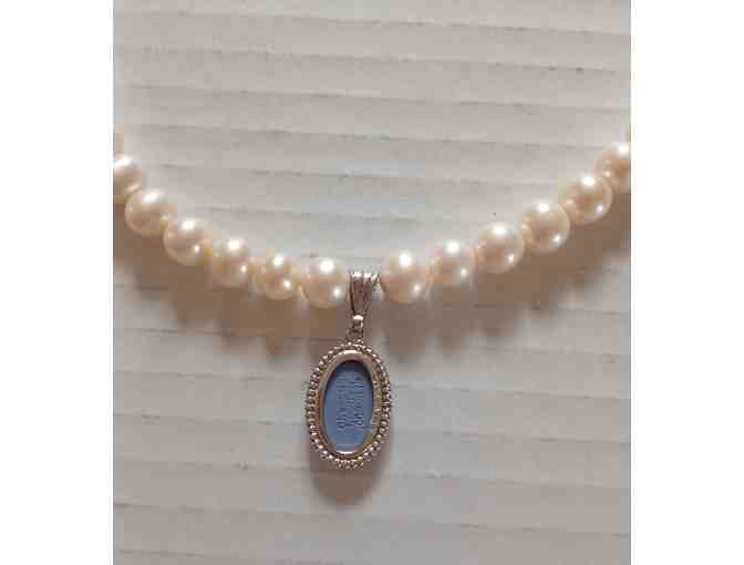 Chinese Freshwater Pearls with Vintage Silver Wedgewood Pendant