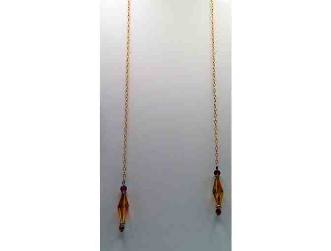 Lariat Gold Chain Necklace with Amber Swarovski Crystals - 7 - Photo 1