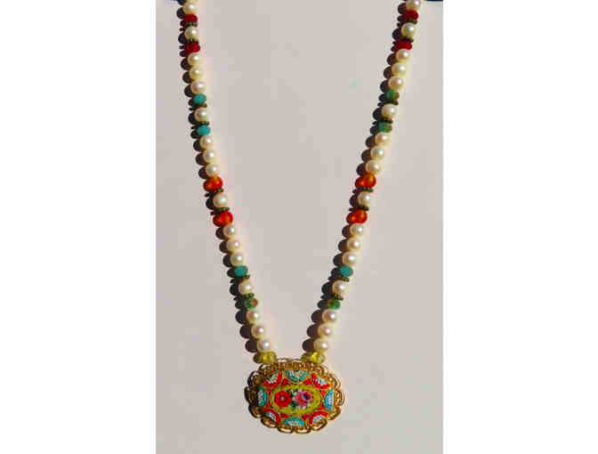 Pearl & Micro Mosaic Pendant Necklace - 33 - Photo 1