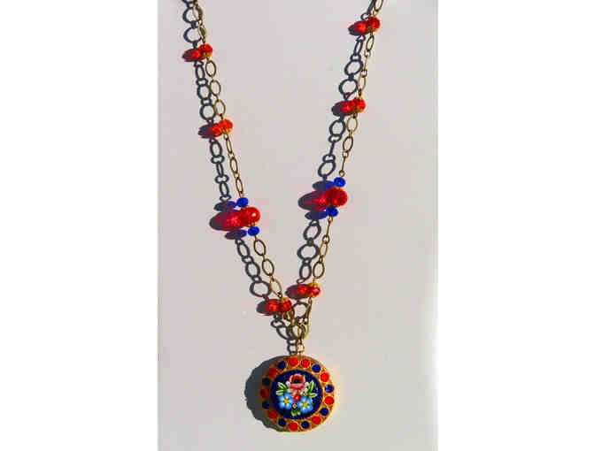 Micro Mosaic Pendant with Orange and Blue Crystals - 41 - Photo 1