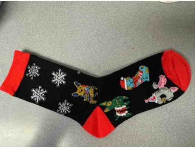 Womens Holiday Ankle Socks - Holiday Pups - red heel and toe - Photo 1