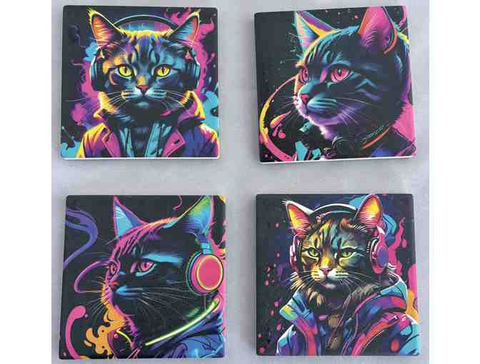 Ceramic Cat Coasters - set of 4 - Photo 1