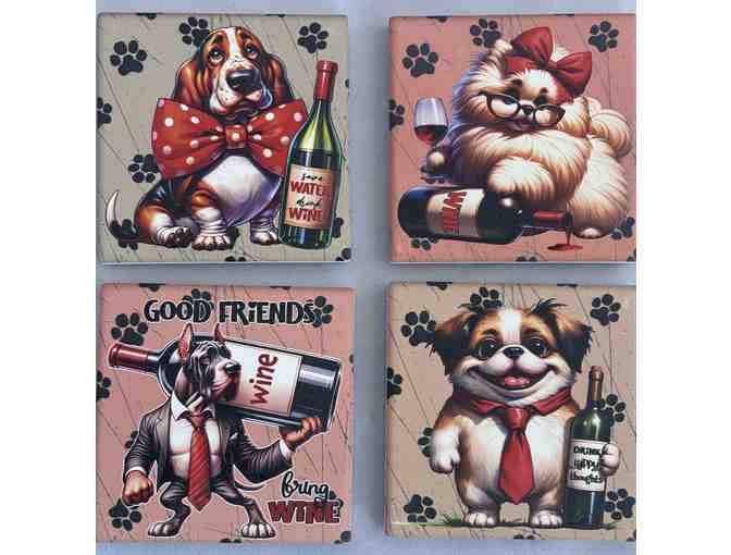 Ceramic Dog Coasters - Wine Theme Set of 4 - Photo 1