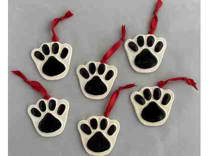 Ceramic Paw Print Christmas Ornaments - set of six