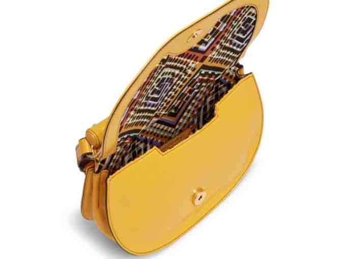Vera Bradley Leather Sidesaddle Crossbody in Gallatin Maize with Mesa Brown