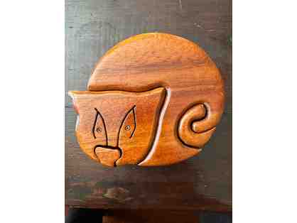 Cute wood handcarved Kitty Box/Puzzle