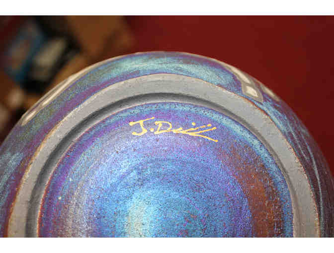 JEREMY DILLER RAKU POTTERY VASE WITH HORSES, SIGNED