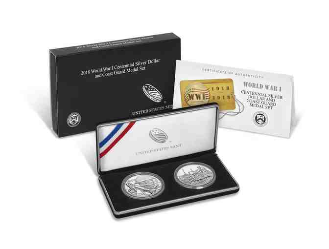 World War I Centennial 2018 Silver Dollar and Coast Guard Medal Set