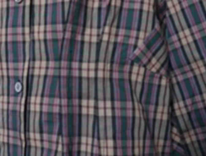 Petersyn Collared Button-Up Plaid Top, Size M