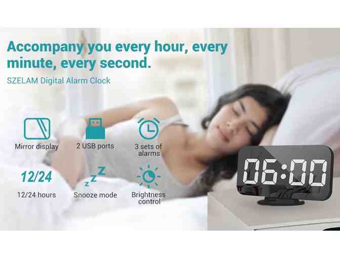 LED Alarm Clock with Adjusting Brightness and Dual USB Ports