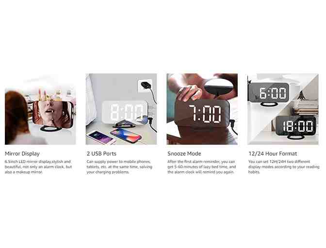 LED Alarm Clock with Adjusting Brightness and Dual USB Ports