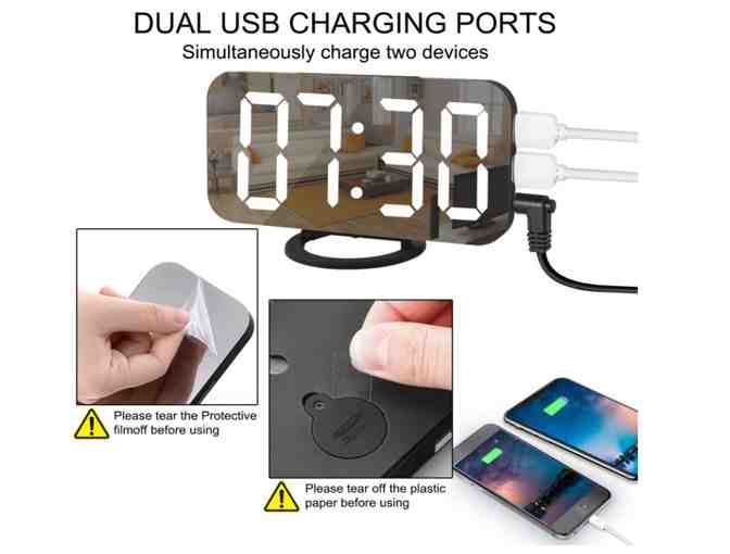 LED Alarm Clock with Adjusting Brightness and Dual USB Ports