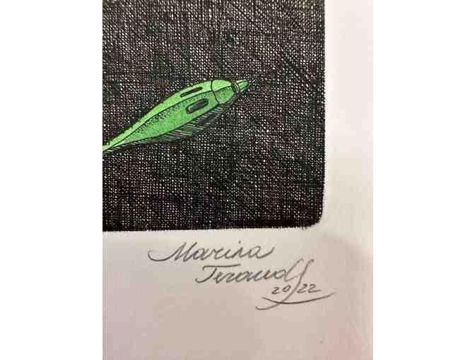 'La Flur de Cempasuchil' #16/100 Fine Etching and Watercolor by Marina Terauds