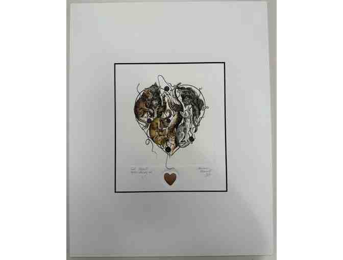 'Cat Heart' #71/100 Fine Etching and Watercolor by Marina Terauds
