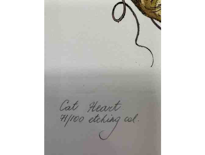 'Cat Heart' #71/100 Fine Etching and Watercolor by Marina Terauds