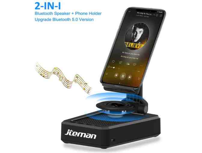 JTEMAN Cell Phone Stand with Wireless Bluetooth Speaker