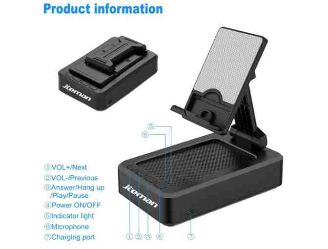 JTEMAN Cell Phone Stand with Wireless Bluetooth Speaker