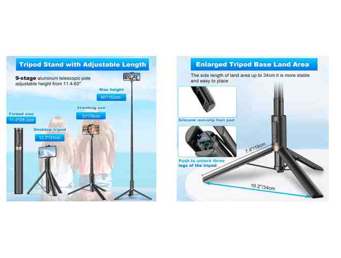 60' Cell Phone Selfie Stick Tripod with Integrated Wireless Remote